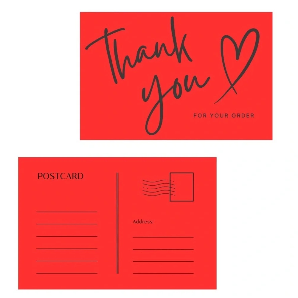 Set of 10 Bright Red Thank You Postcards
